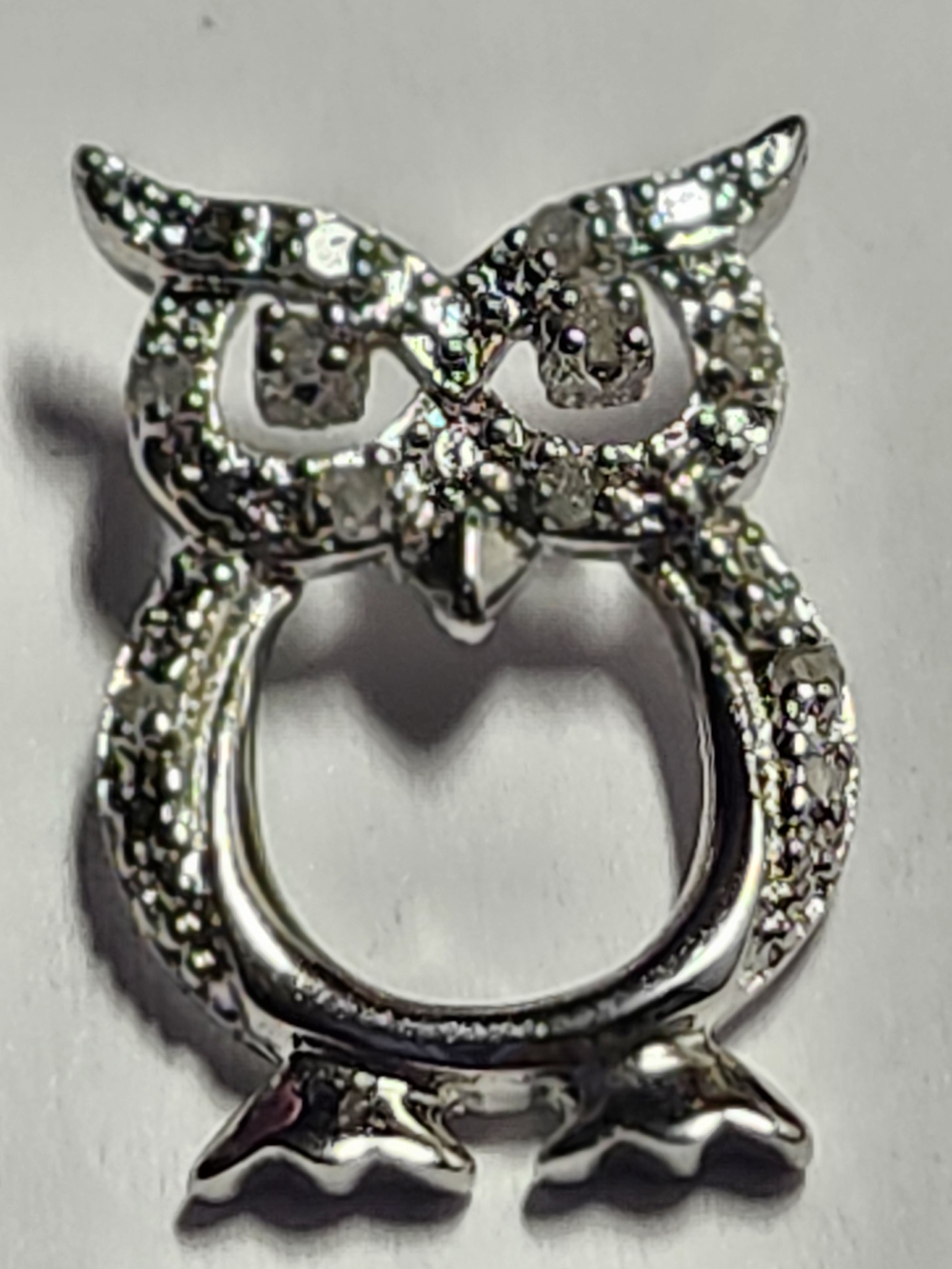 Diamond Owl Pendant Sterling Silver Plated